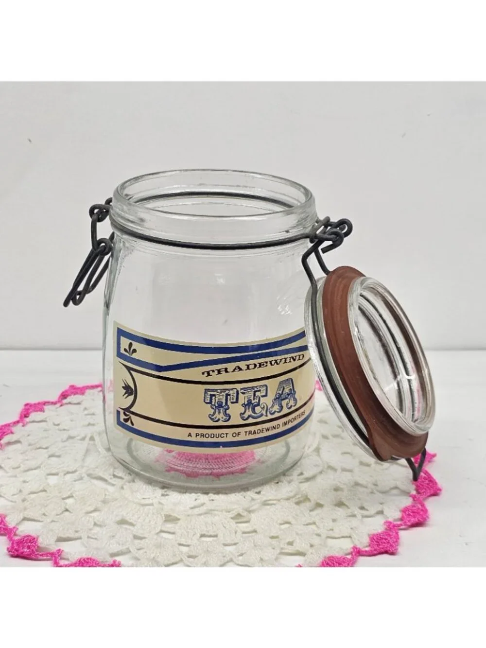 Vintage Tradewind Importers Tea Glass Canister Jar Wire Bail Clamp Lid 6